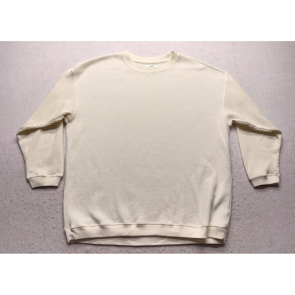 Aerie Waffle Knit Crewneck Sweatshirt White Cream Oversized Women's Size Small